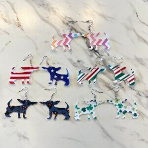 (5) Pairs Faux Leather Chihuahua Shape Earrings Handmade Holiday Dangle